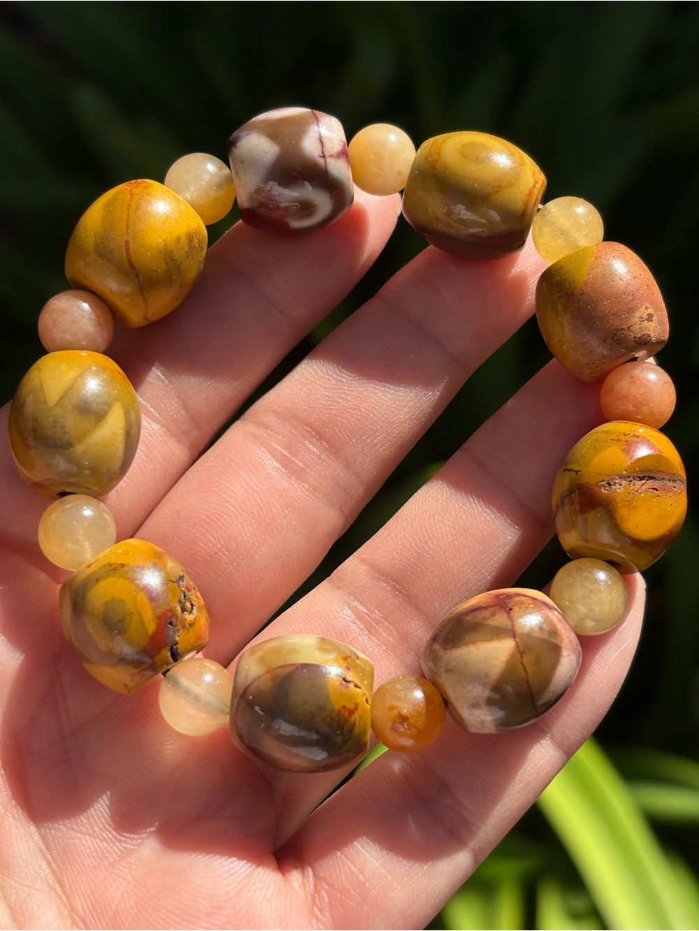 15mm Barrel Shape Earth Tone Yellow Agate Bracelet 7 In 2610 - Picture 2 of 8